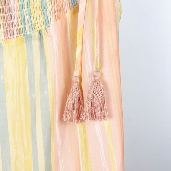 Grace + Karma Maxi Dress Size 1X Smocked Striped Colorful Tassel Boho Festival - Picture 6 of 12